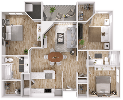 Floor plan for 3 beds, 2 baths, 1322 sqft